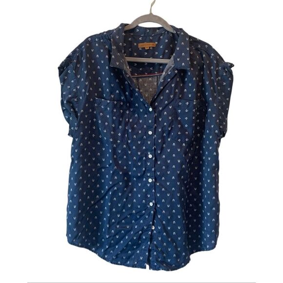JACHS Girlfriend Tops - Jachs Girlfriend Blue Chambray Top Sz XXL Womens Button Cap Sleeve Blouse Shirt